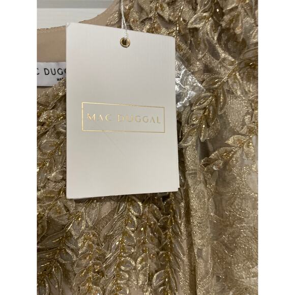 Mac Duggal Golden Godess Crystal Lace Trumpet Evening Gown Sz 14 NWT - Picture 10 of 12